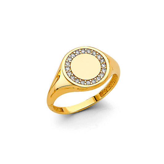 14K Yellow Gold Women’s Round CZ Halo Signet Ring