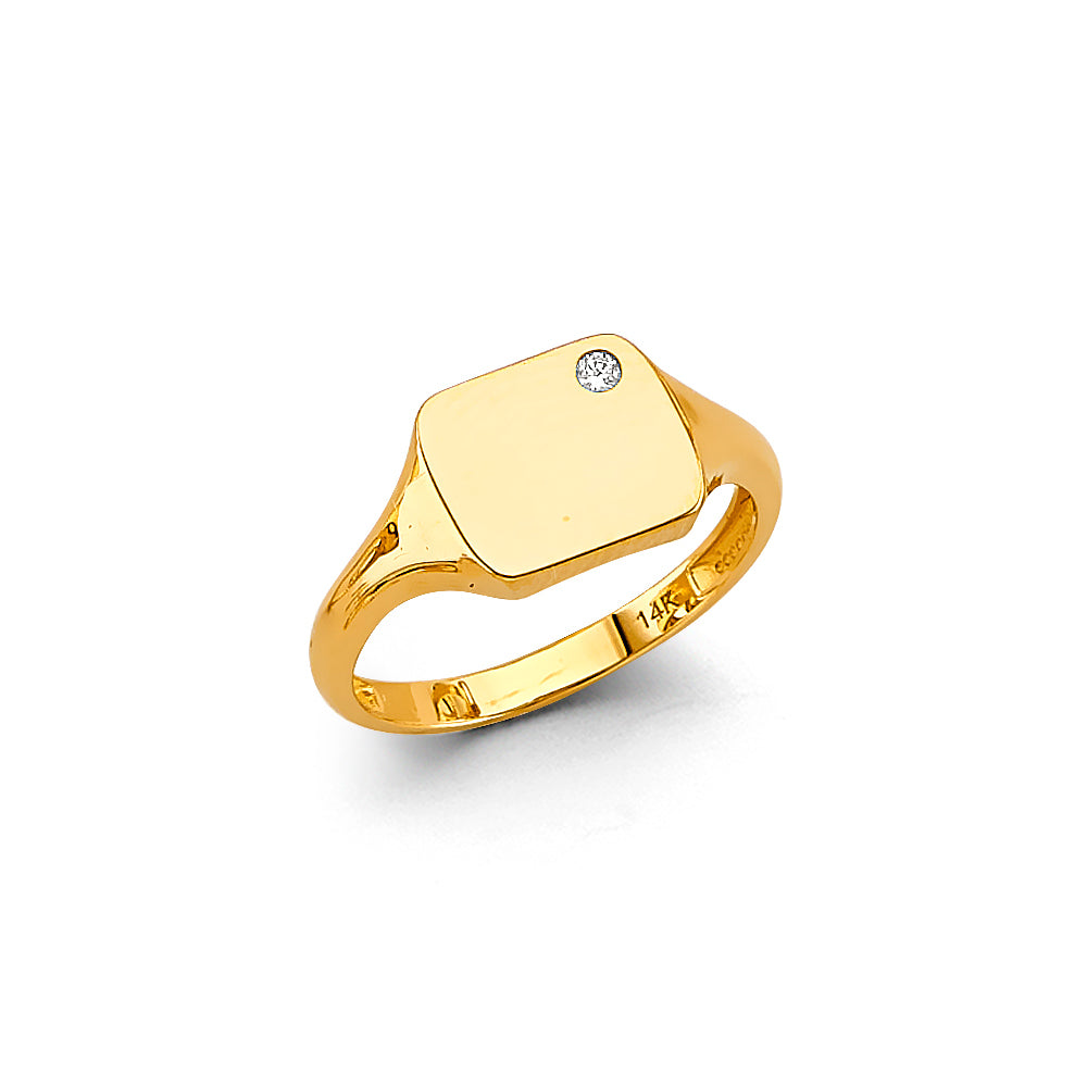 14K Yellow Gold Women’s Square Signet CZ Ring