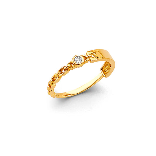14K Yellow Gold Women’s Chain Link Design CZ Ring