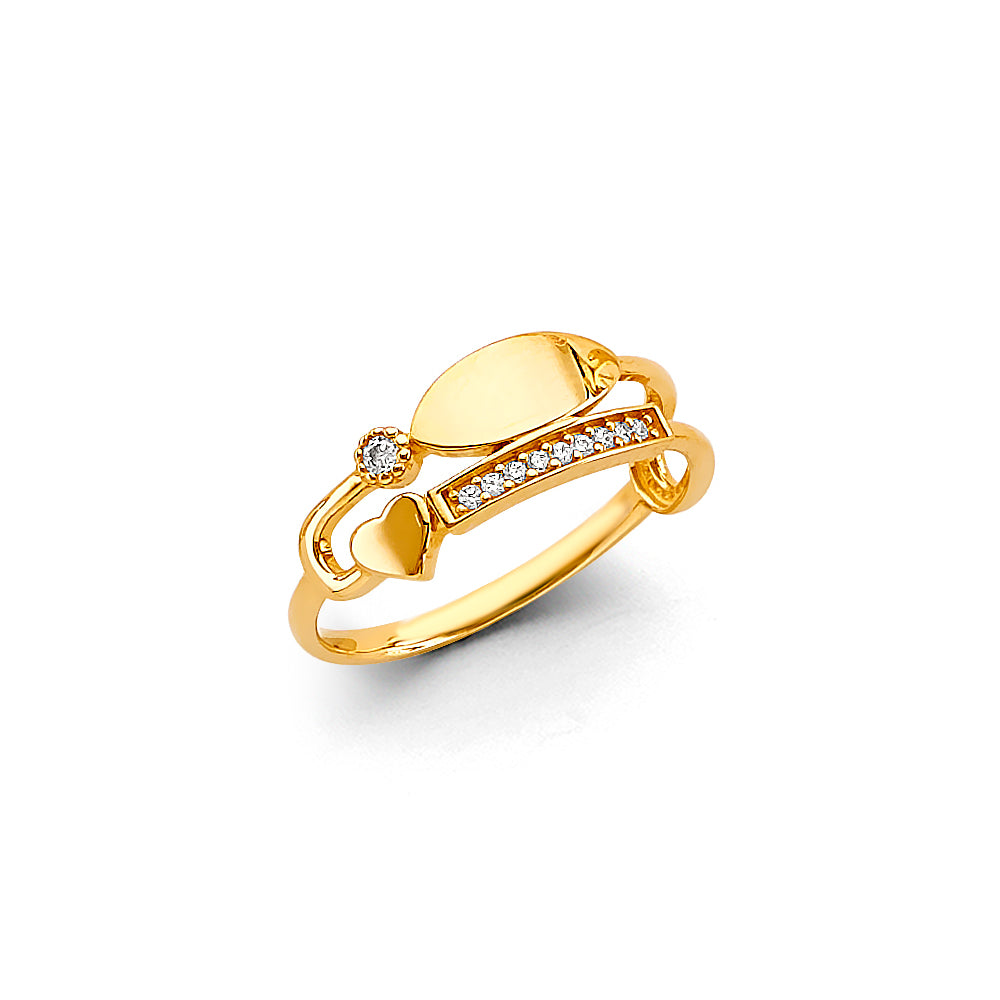 14K Yellow Gold Women’s Double Band Heart & CZ Bar Ring