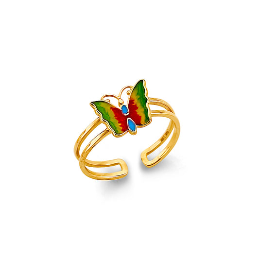 14K Yellow Gold Butterfly Enamel Toe Ring