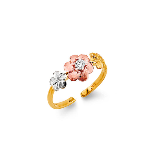 14K Tri-Color Gold Classic CZ Toe Ring