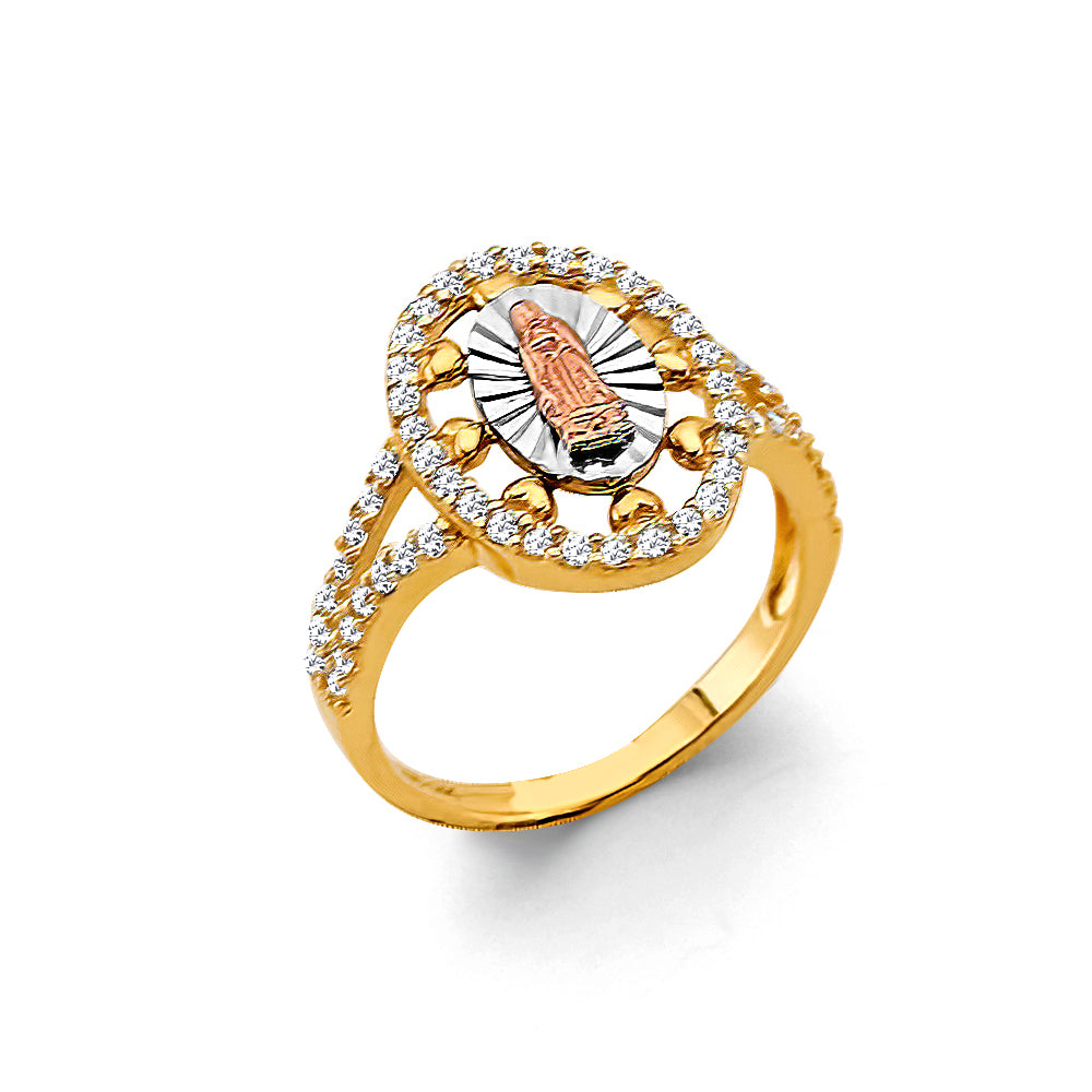 14K Tri-Color Gold Women’s Virgin Guadalupe CZ Halo Ring