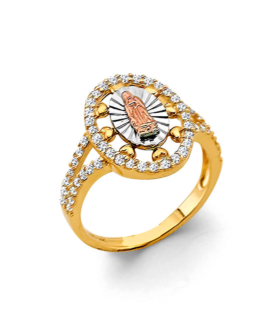 14K Tri-Color Gold Women’s Virgin Guadalupe CZ Halo Ring