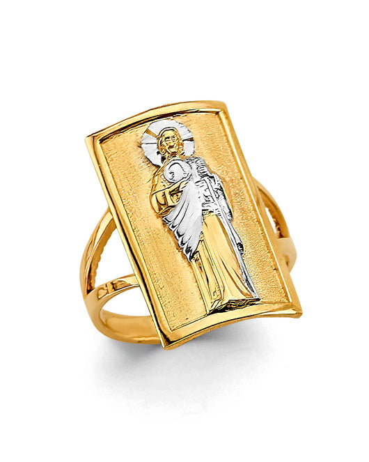 14K Two-Tone Gold Women’s San Judas Rectangular Plaque Ring