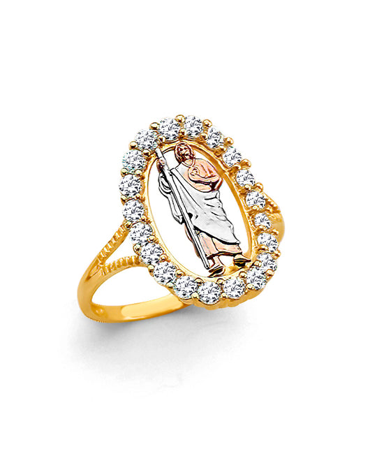 14K Tri-Color Gold Women’s San Judas Oval Halo CZ Ring