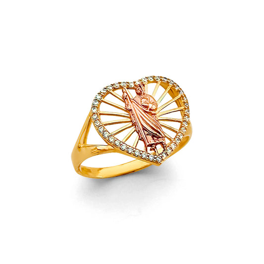 14K Two-Tone Gold Women’s San Judas Heart Design CZ Ring
