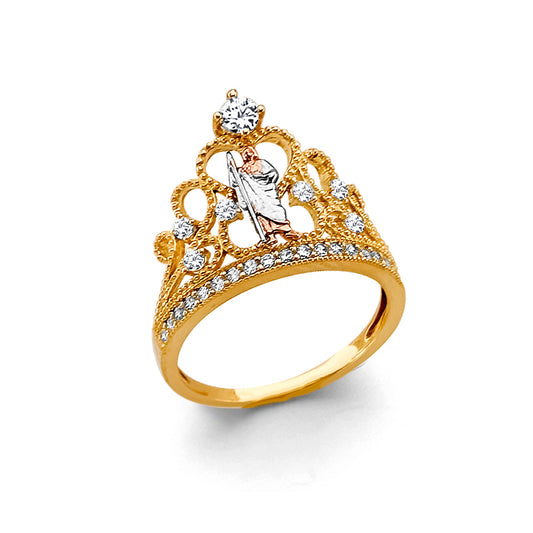 14K Tri-Color Gold Women’s San Judas Crown Design CZ Ring