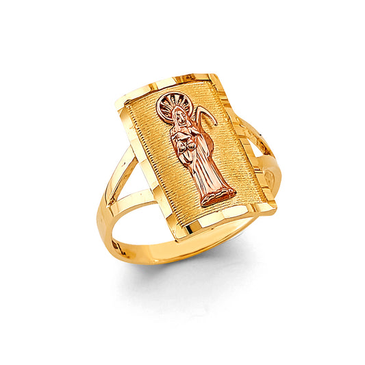 14K Two-Tone Gold Women’s Santa Muerte Rectangular Design Ring