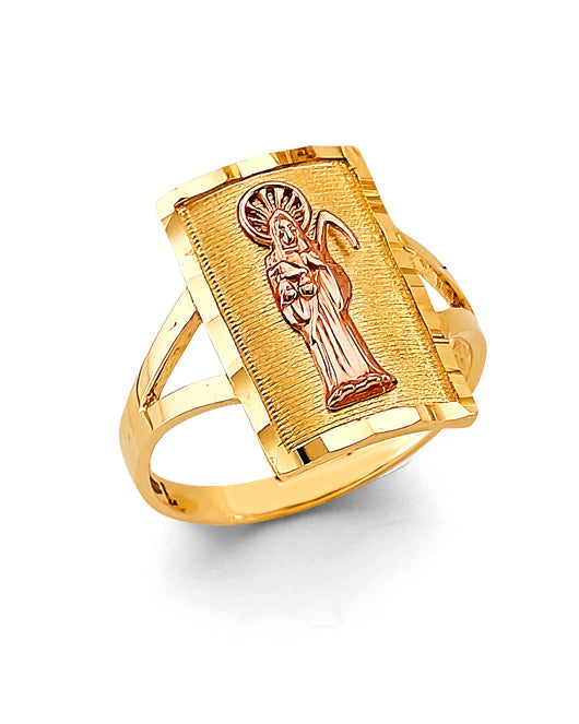 14K Two-Tone Gold Women’s Santa Muerte Rectangular Design Ring