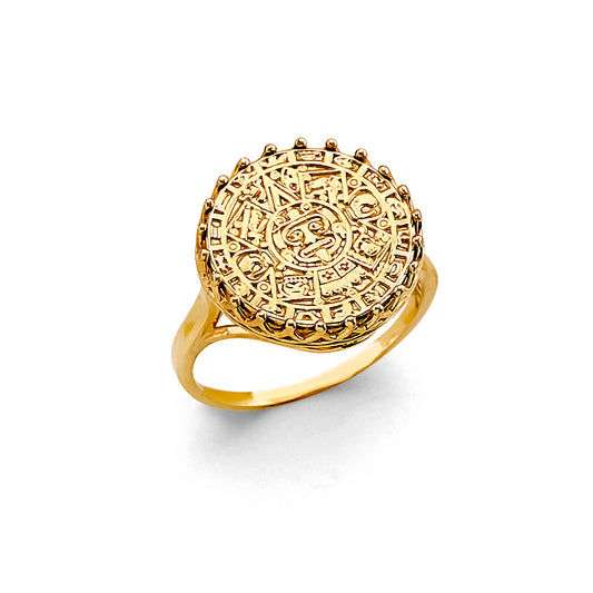 14K Yellow Gold Women’s Aztec Calendar Design Ring