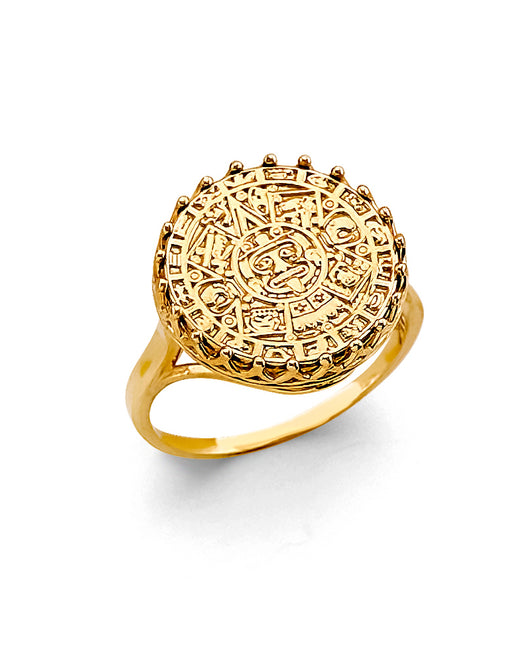 14K Yellow Gold Women’s Aztec Calendar Design Ring