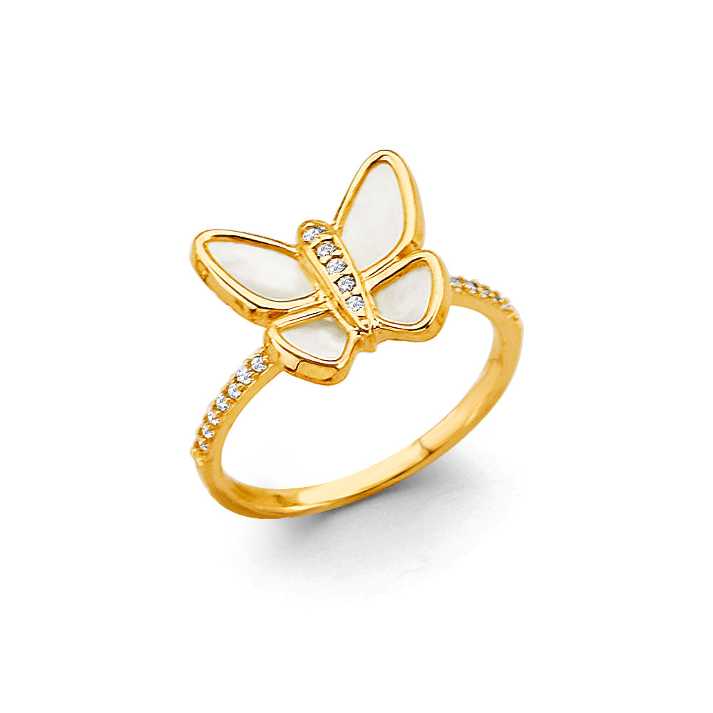 14K Yellow Gold Butterfly CZ Women’s Ring