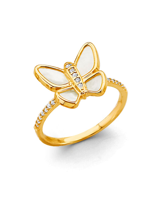 14K Yellow Gold Butterfly CZ Women’s Ring