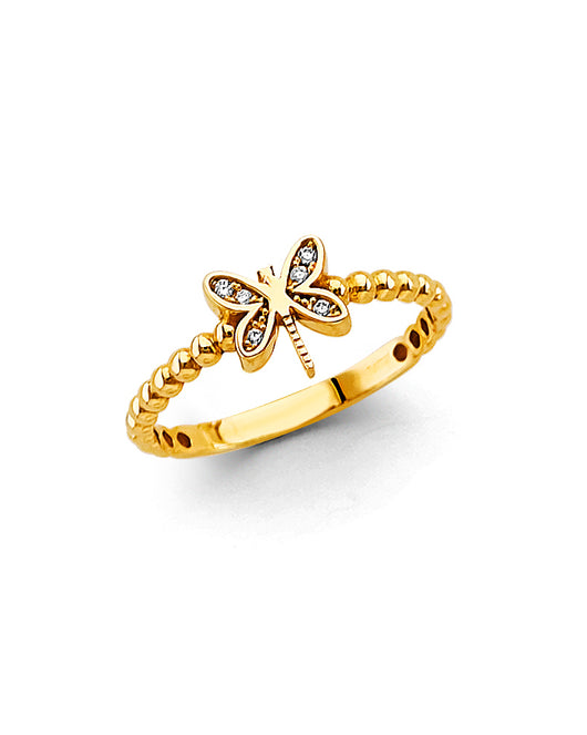 14K Yellow Gold Dragonfly Design CZ Women’s Ring
