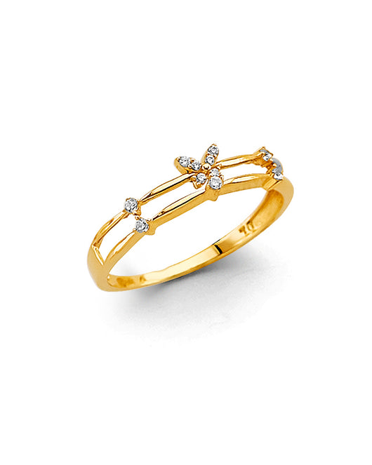 14K Yellow Gold Butterfly Design CZ Women’s Ring