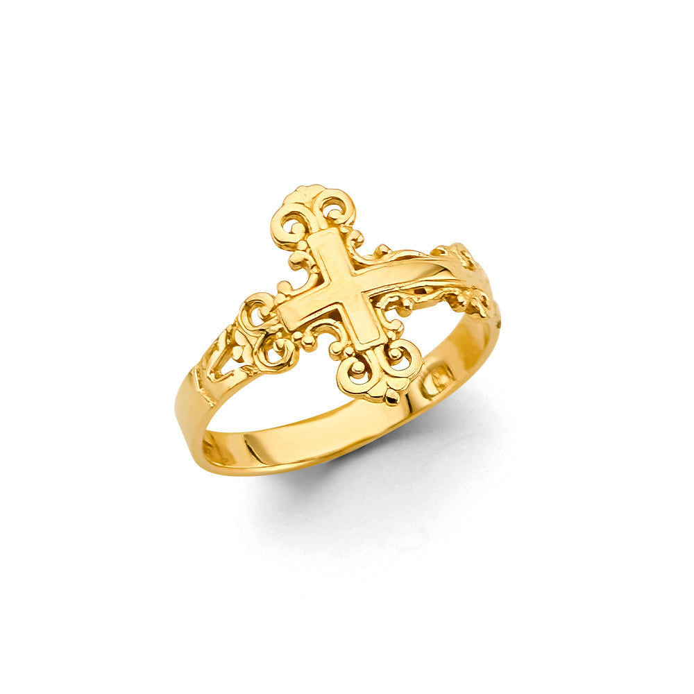 14K Yellow Gold Filigree Cross Ring