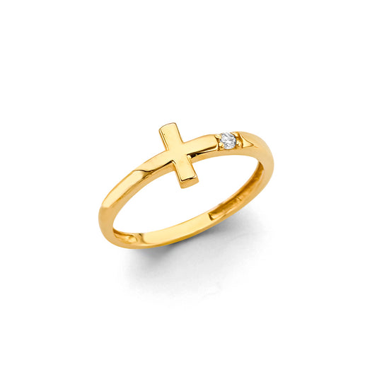 14K Yellow Gold Cross CZ Ring