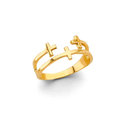 14K Yellow Gold Triple Cross Ring