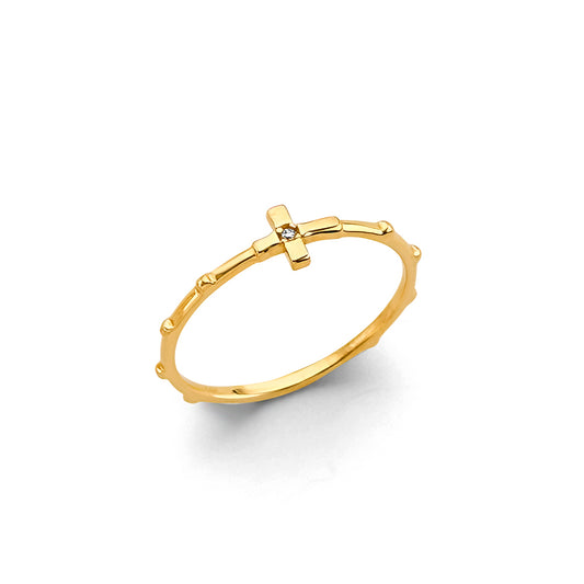 14K Yellow Gold Cross CZ Band Ring