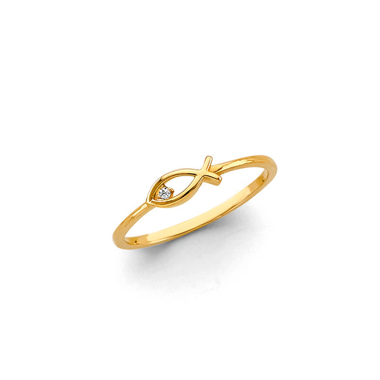 14K Yellow Gold Ichthys CZ Ring