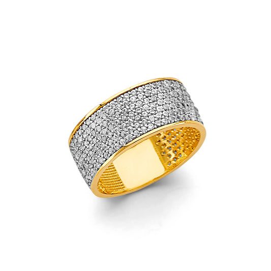 14K Two-Tone Gold Women's Pave CZ Wide Band Ring
