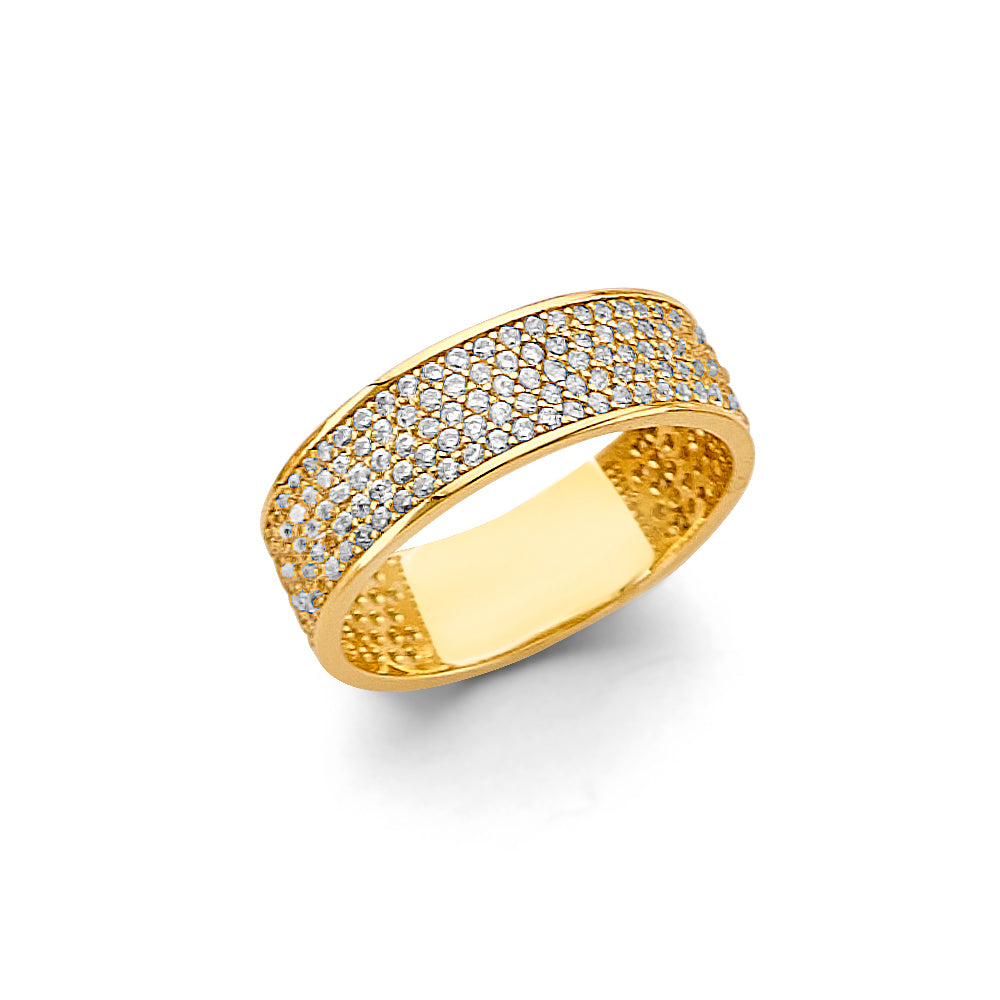 14K Yellow Gold Women's Pave CZ Wide Band Ring