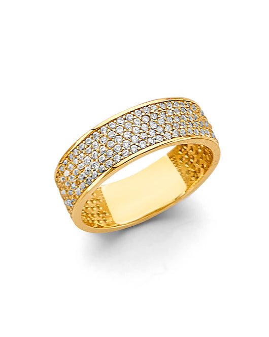14K Yellow Gold Women's Pave CZ Wide Band Ring
