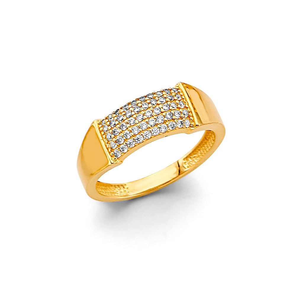 14K Yellow Gold Women's Pave CZ Center Plate Ring