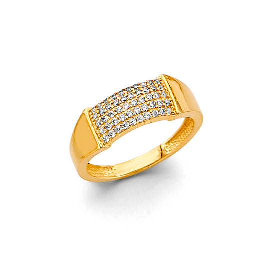 14K Yellow Gold Women's Pave CZ Center Plate Ring