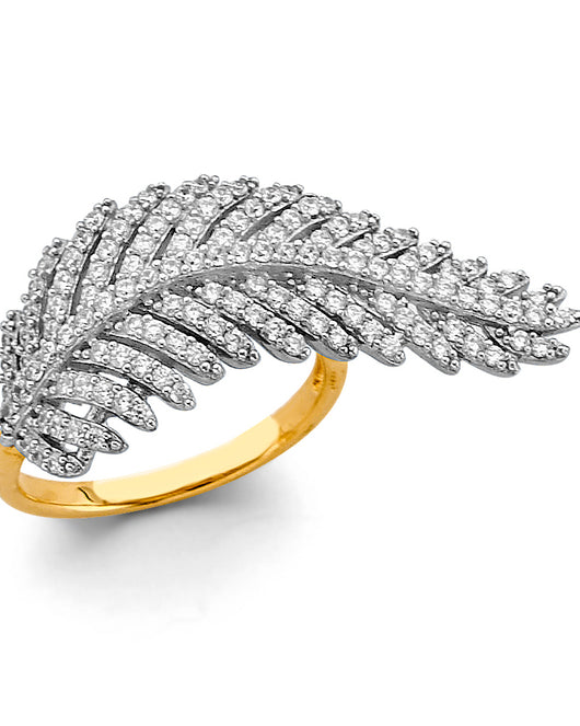 14K Two-Tone Gold Women's Leaf Design CZ Ring