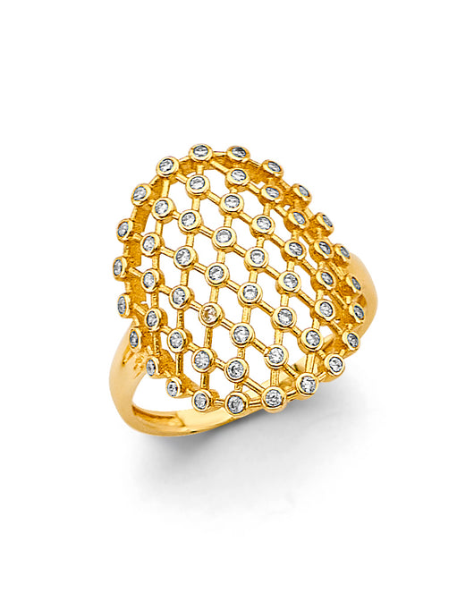 14K Yellow Gold Women's Round Lattice Design CZ Ring