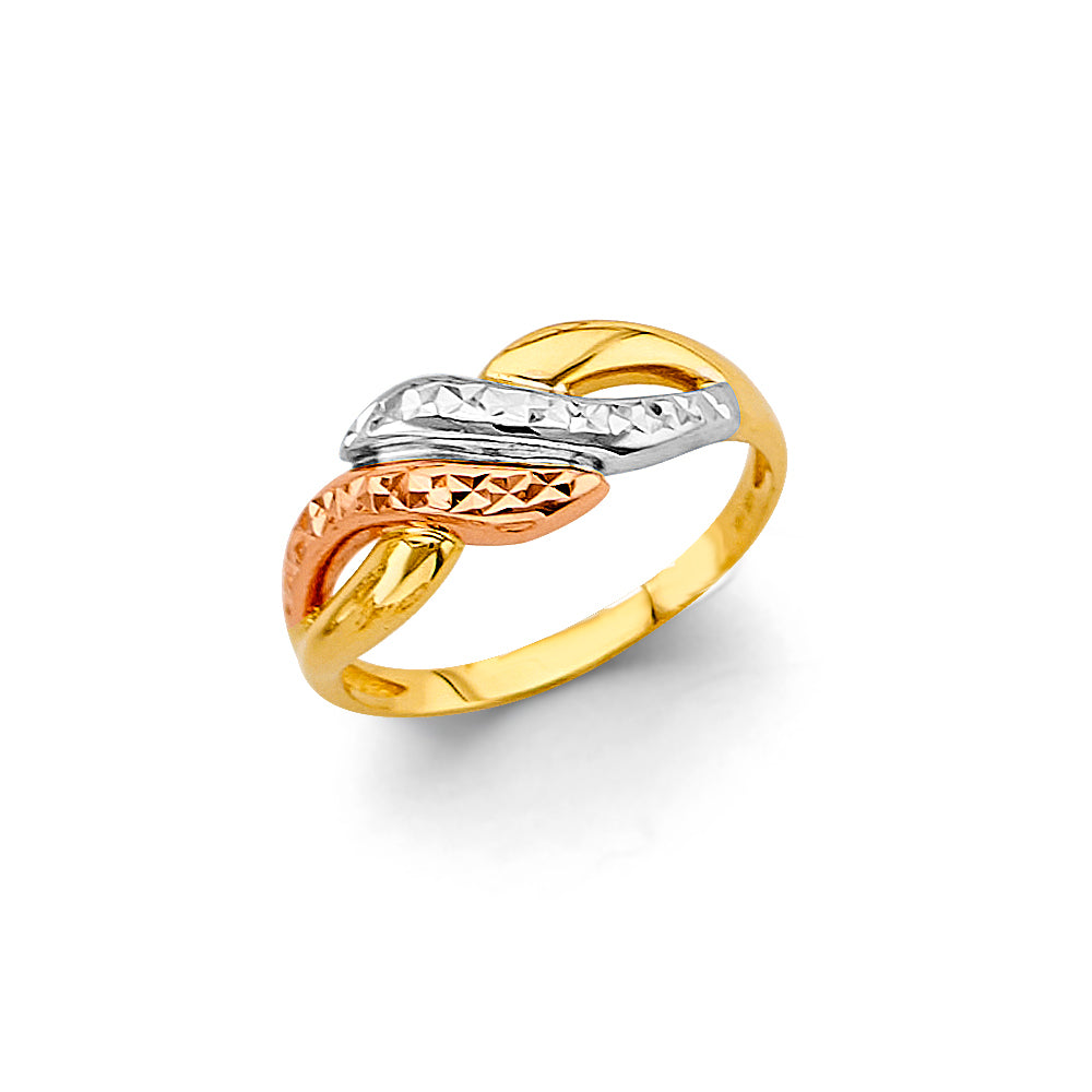 14K Tri-Color Gold Women's Diamond-Cut Interlocking Design Ring
