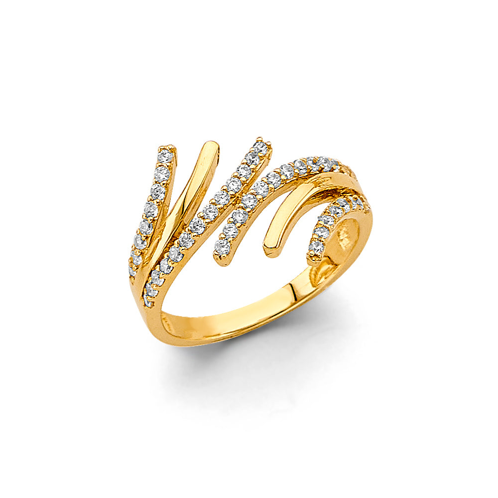 14K Yellow Gold Women's Multi-Row CZ Open Wrap Ring