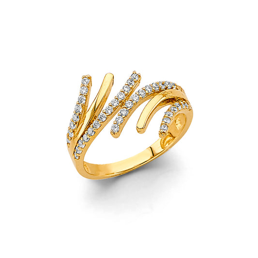 14K Yellow Gold Women's Multi-Row CZ Open Wrap Ring