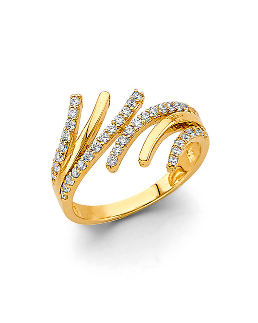 14K Yellow Gold Women's Multi-Row CZ Open Wrap Ring