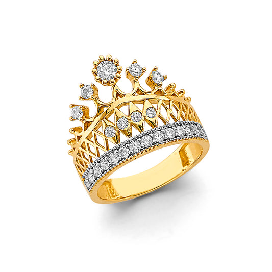 14K Yellow Gold Women's Crown Design CZ Ring
