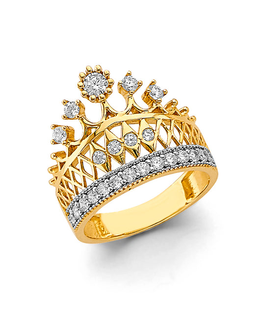 14K Yellow Gold Women's Crown Design CZ Ring
