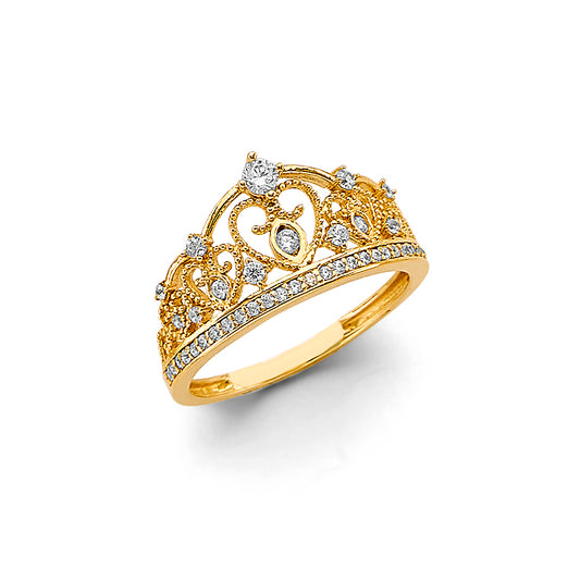 14K Yellow Gold Women's Crown Design CZ Ring