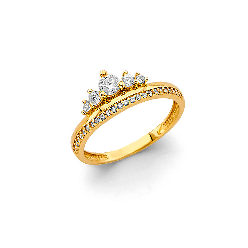 14K Yellow Gold Women's Crown Design CZ Ring