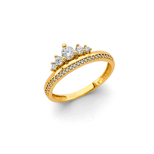 14K Yellow Gold Women's Crown Design CZ Ring