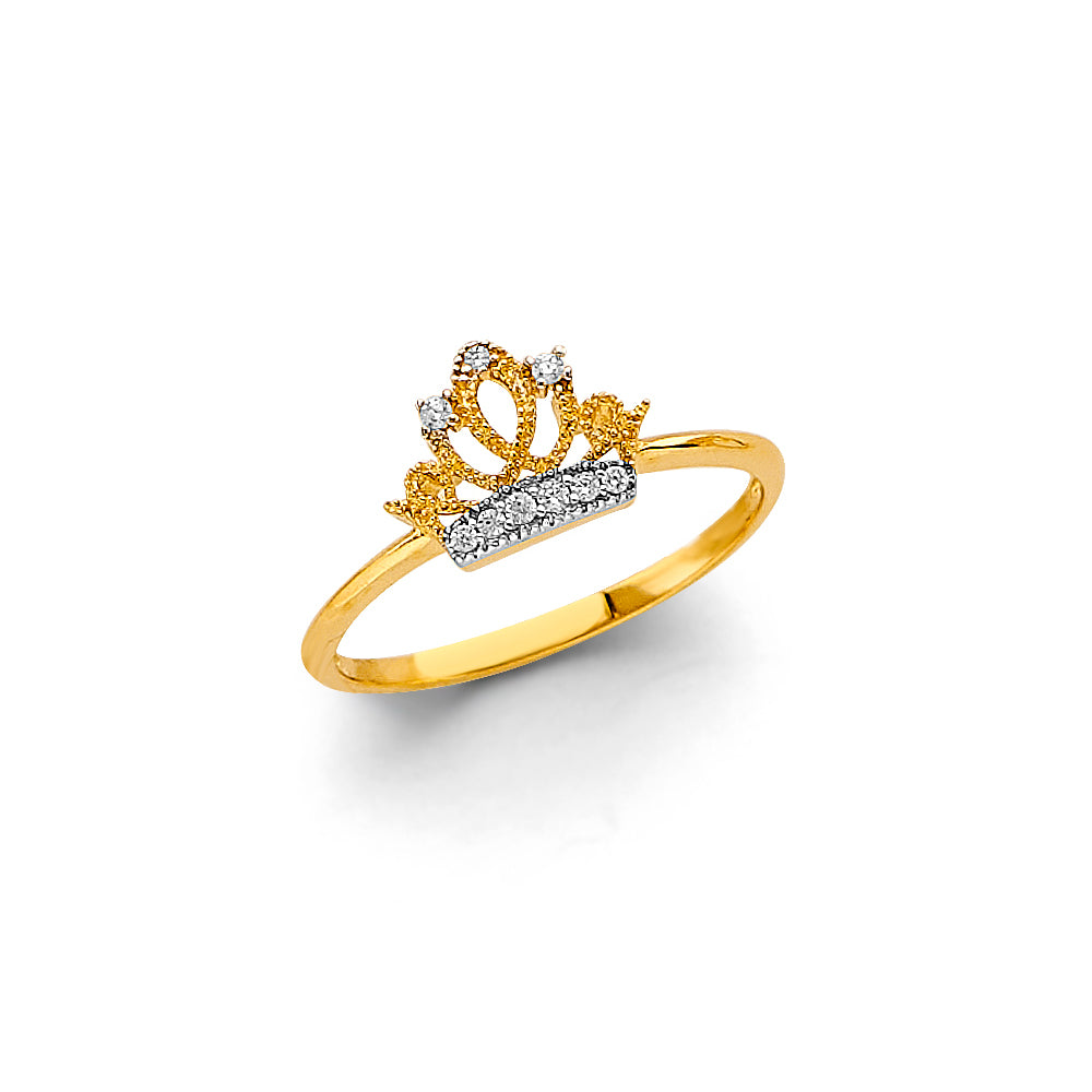 14K Yellow Gold Women's Crown Design CZ Ring