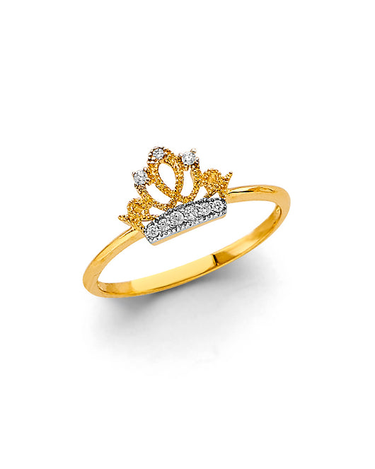 14K Yellow Gold Women's Crown Design CZ Ring