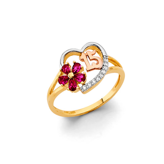 14K Gold 15 Años Quinceañera CZ Ring