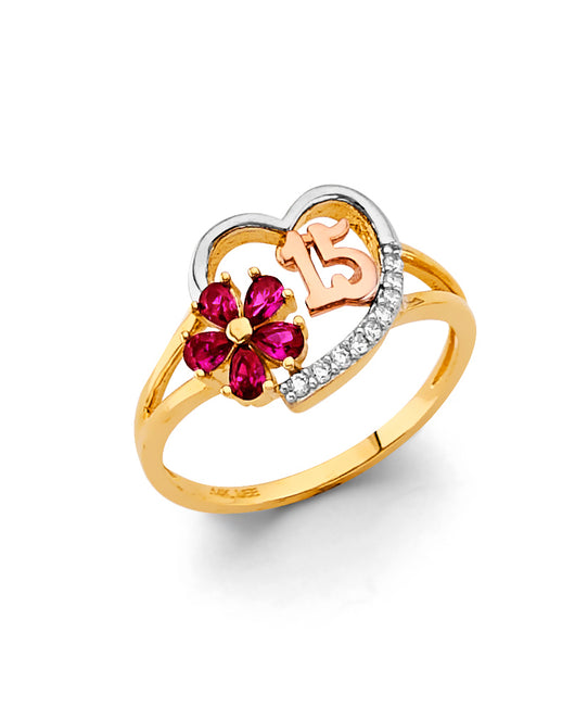 14K Gold 15 Años Quinceañera CZ Ring