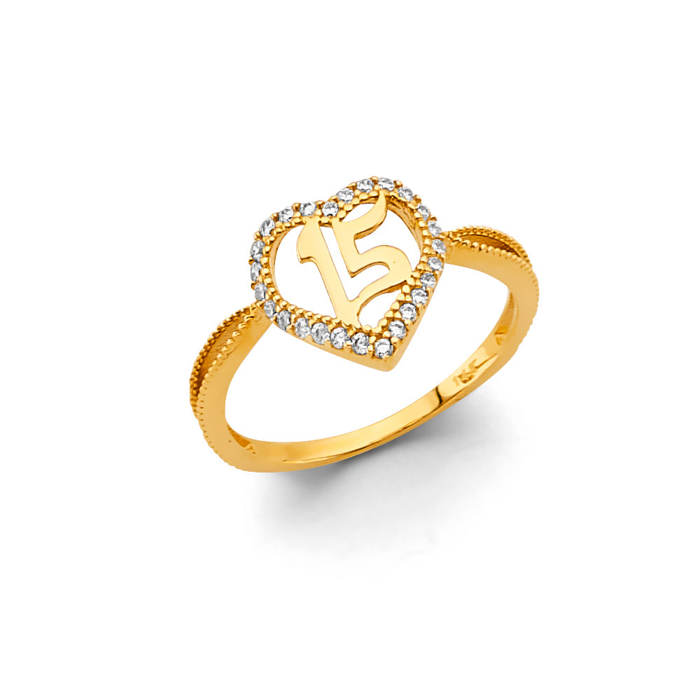 14K Gold 15 Años Quinceañera CZ Ring