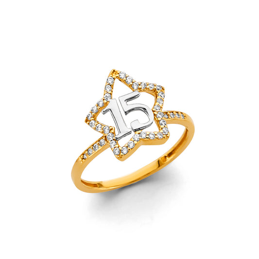 14K Gold 15 Años Quinceañera CZ Ring