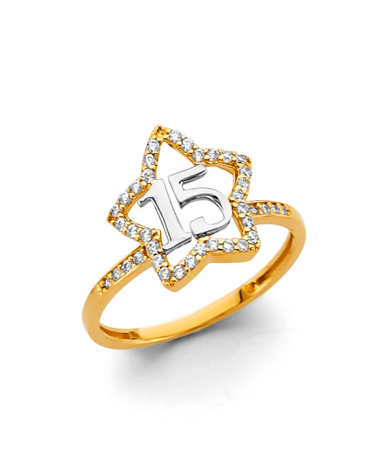14K Gold 15 Años Quinceañera CZ Ring