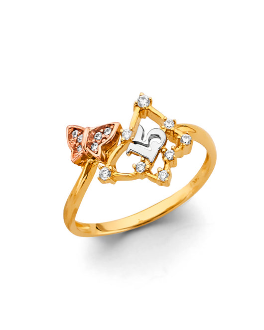 14K Gold 15 Años Quinceañera CZ Ring