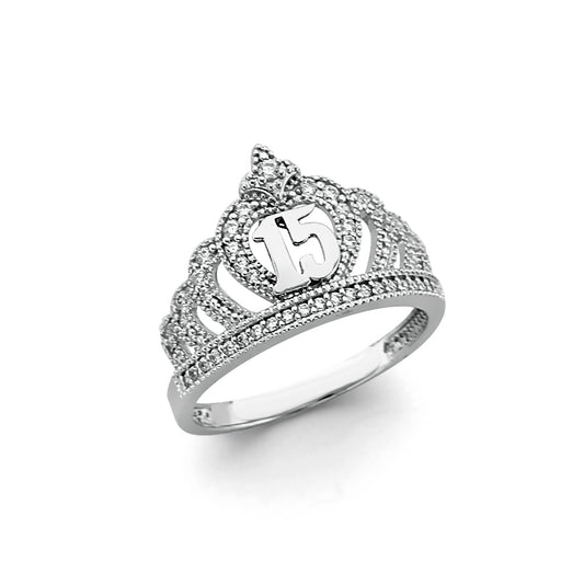 14K White  Gold 15 Años Quinceañera CZ Ring